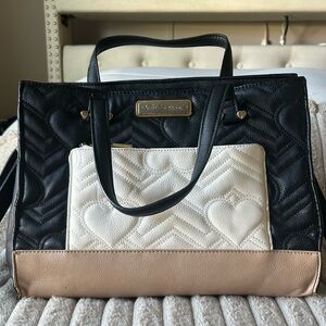 Betsey Johnson Black, Cream, and Tan Satchel